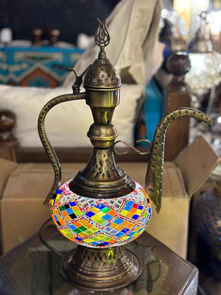 Özel Seri El Yapımı Mozaik İbrik Lamba – Karışık Renkli & Eskitme Metal