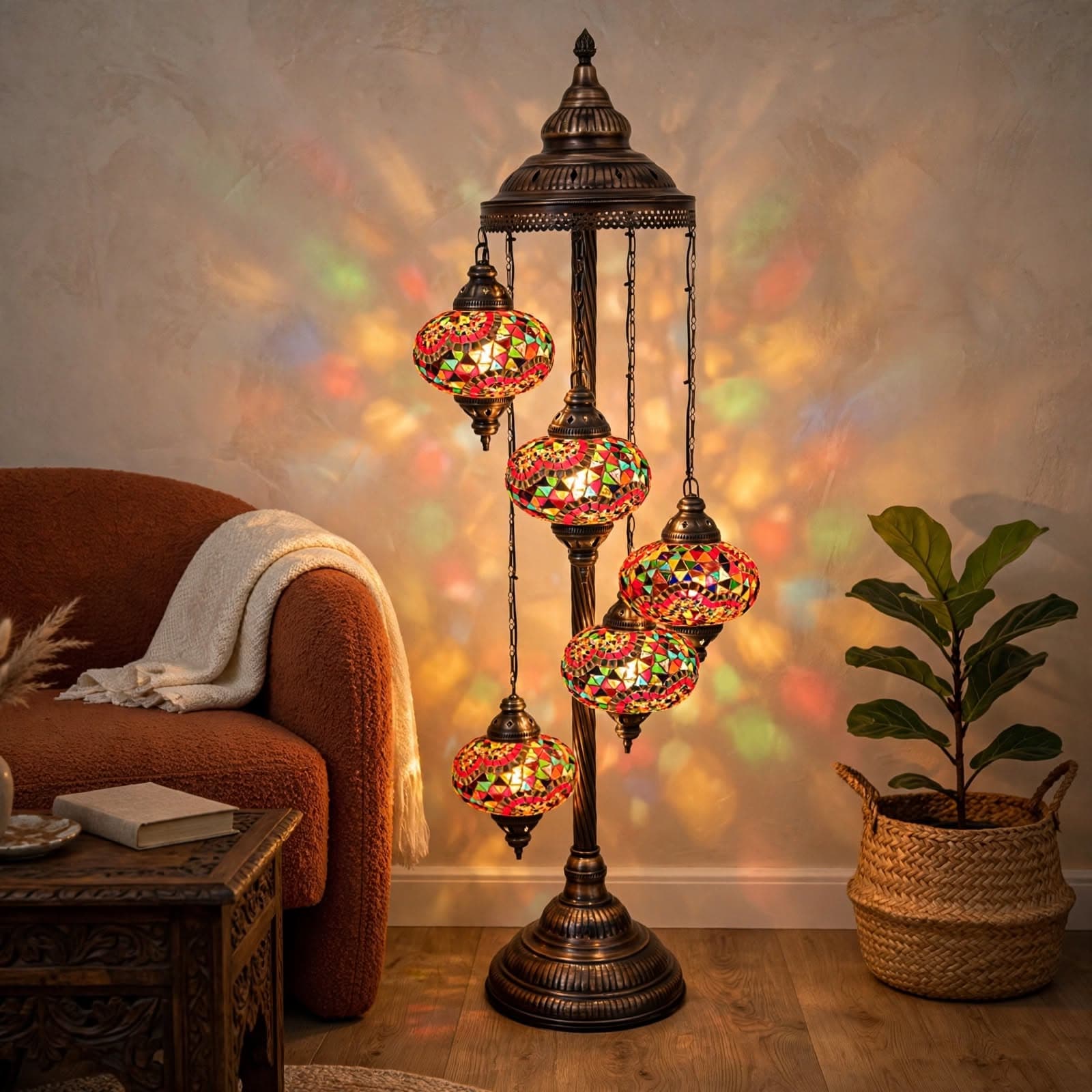 Handmade 5-Piece Mosaic Floor Lamp – No:3 Mixed Motif