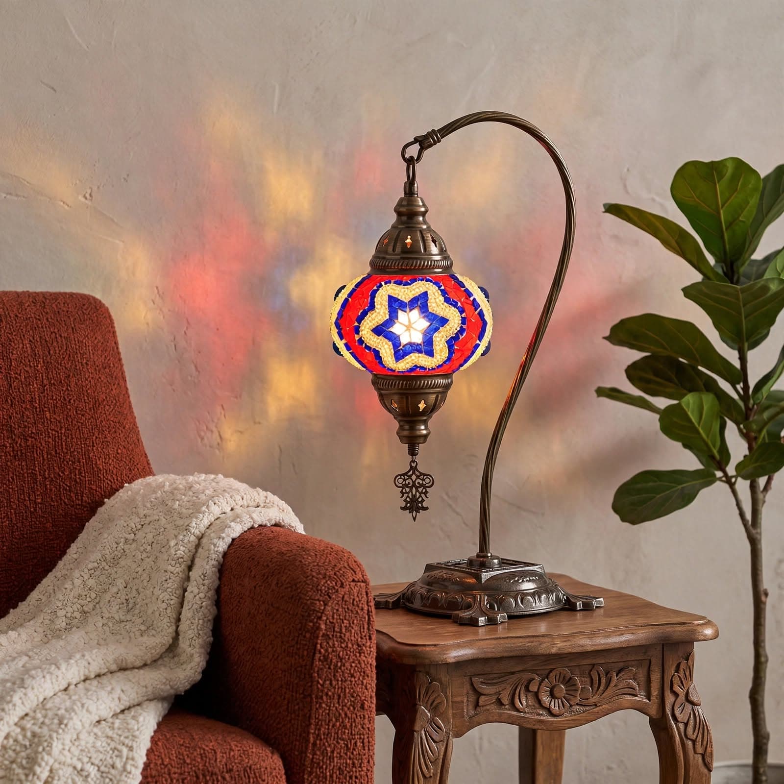 Handmade Giant Neck Mosaic Table Lamp No:3 Blue StarMotif