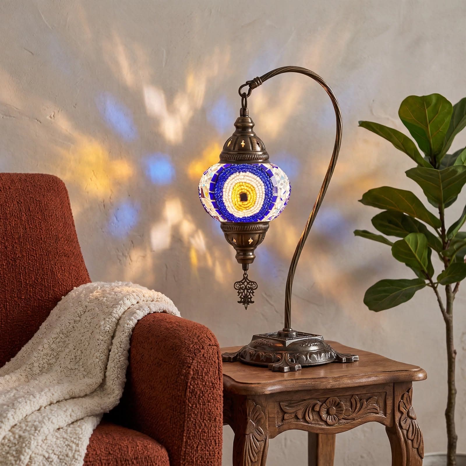 Handmade Camel Neck Mosaic Table Lamp No:1 Bead Motif