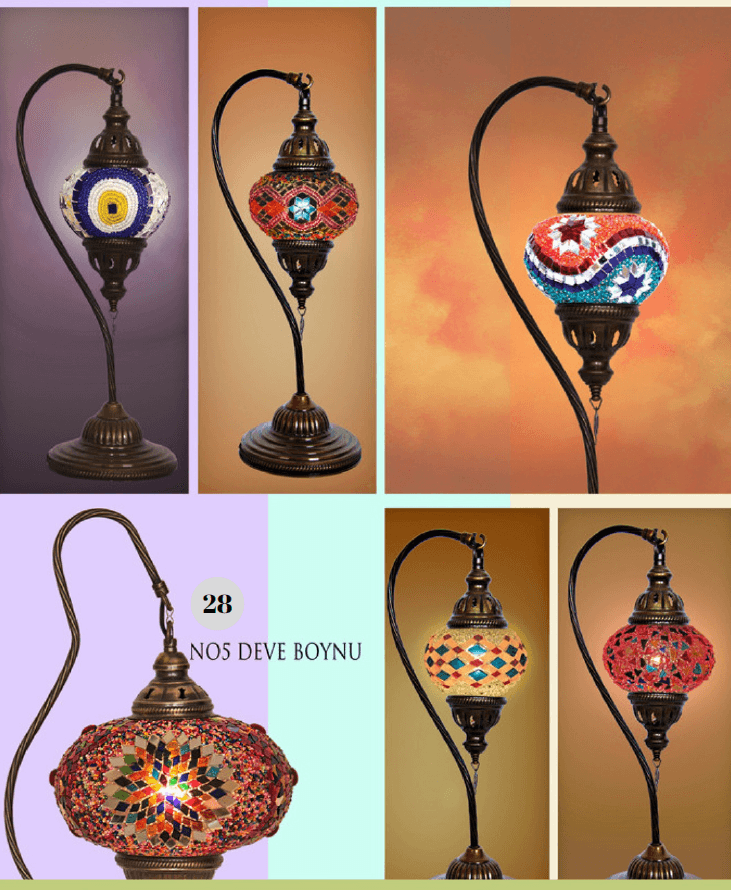 Handmade Camel Neck Mosaic Table Lamp No:1 Blue-Red Motif - alternate view