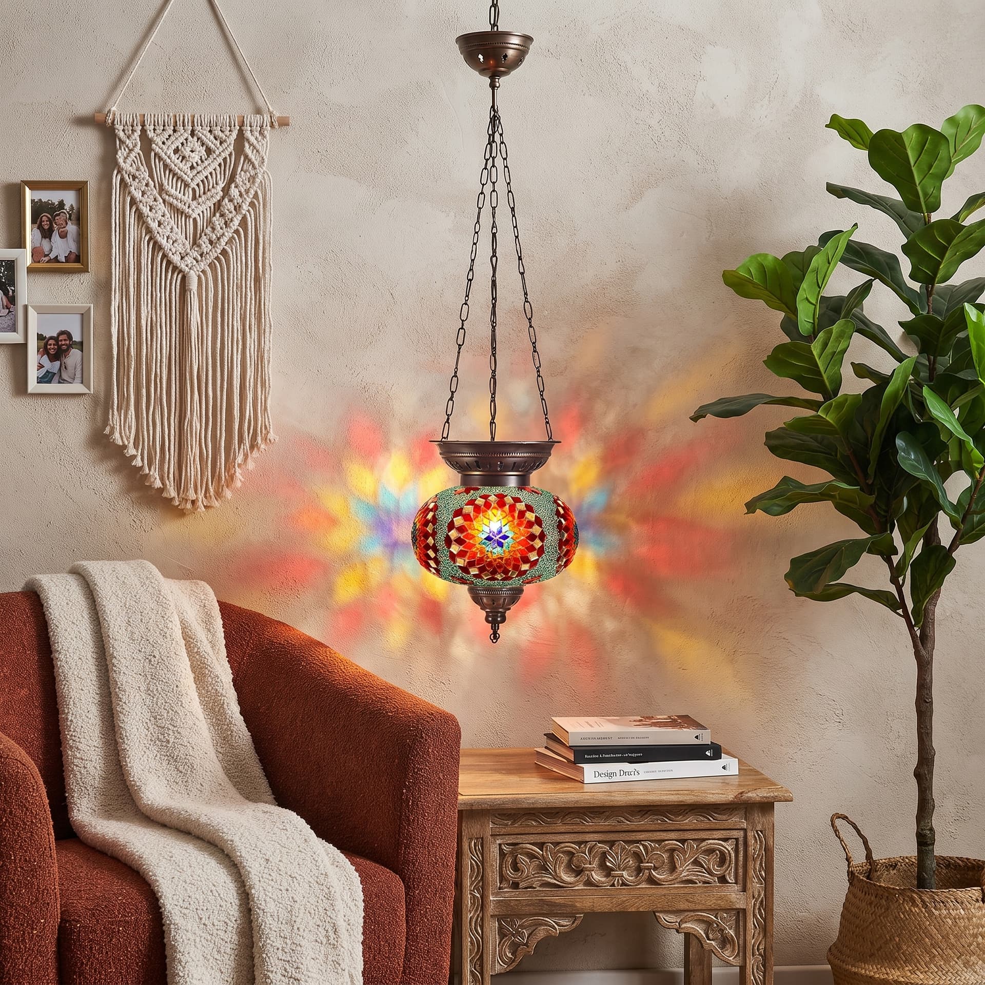 Handmade Mosaic Glass Chain Pendant Lamp-- 3 Chain,No:5 Mixed Color