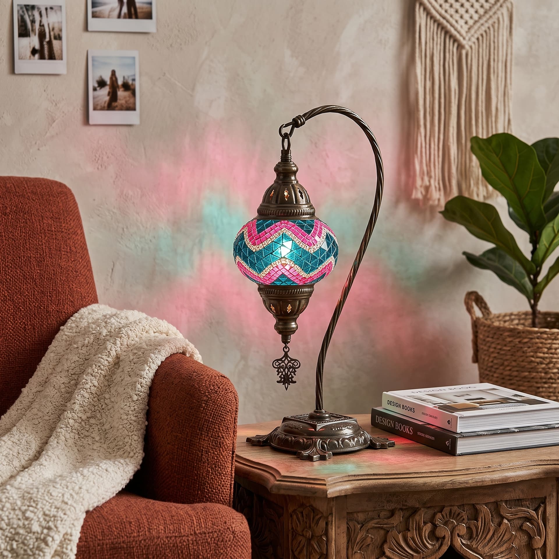 Handmade Camel Neck Mosaic Table Lamp No:1 Turquoise Motif