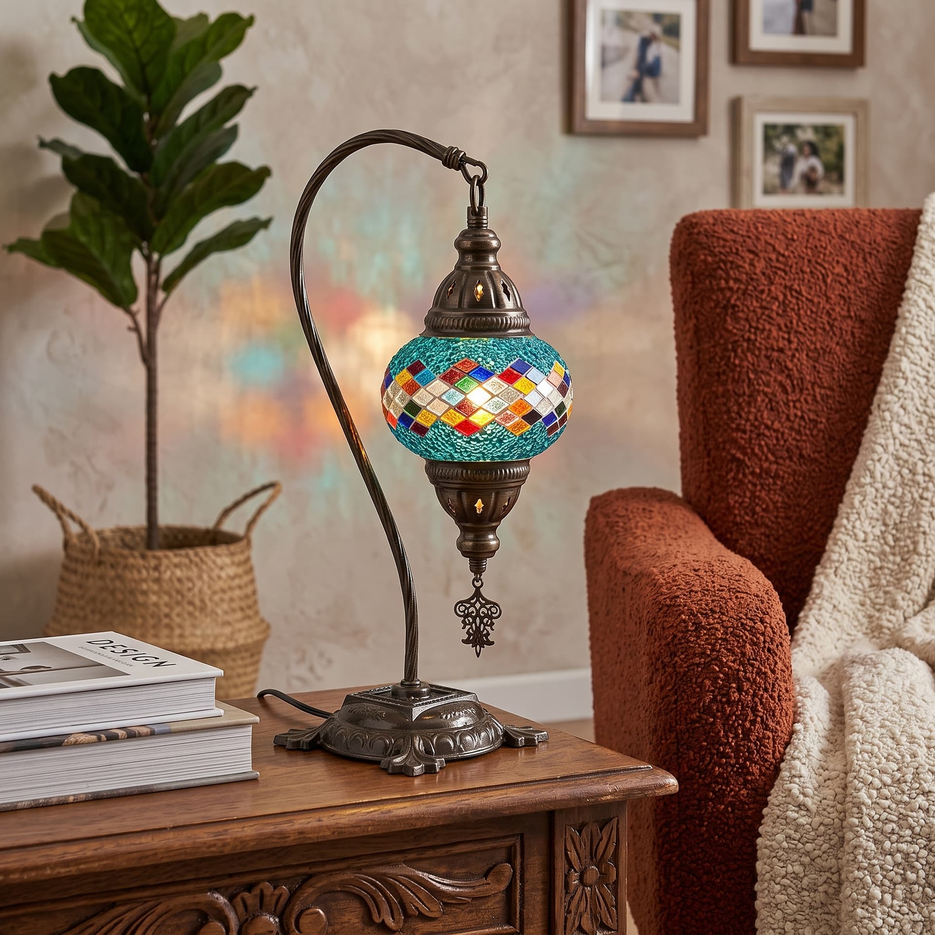 Handmade Camel Neck Mosaic Table Lamp No:1 Blue Motif