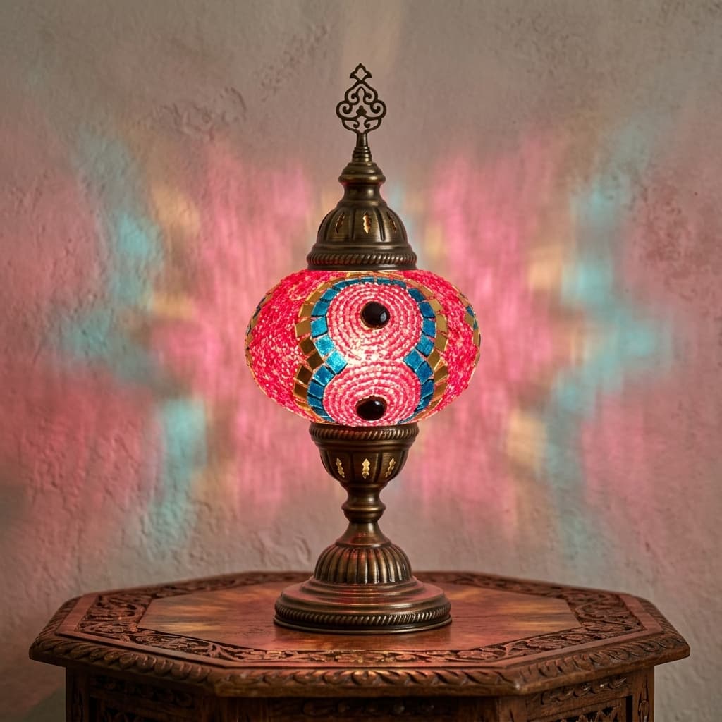 Handmade Mosaic Table Lamp No:3 Point Motif