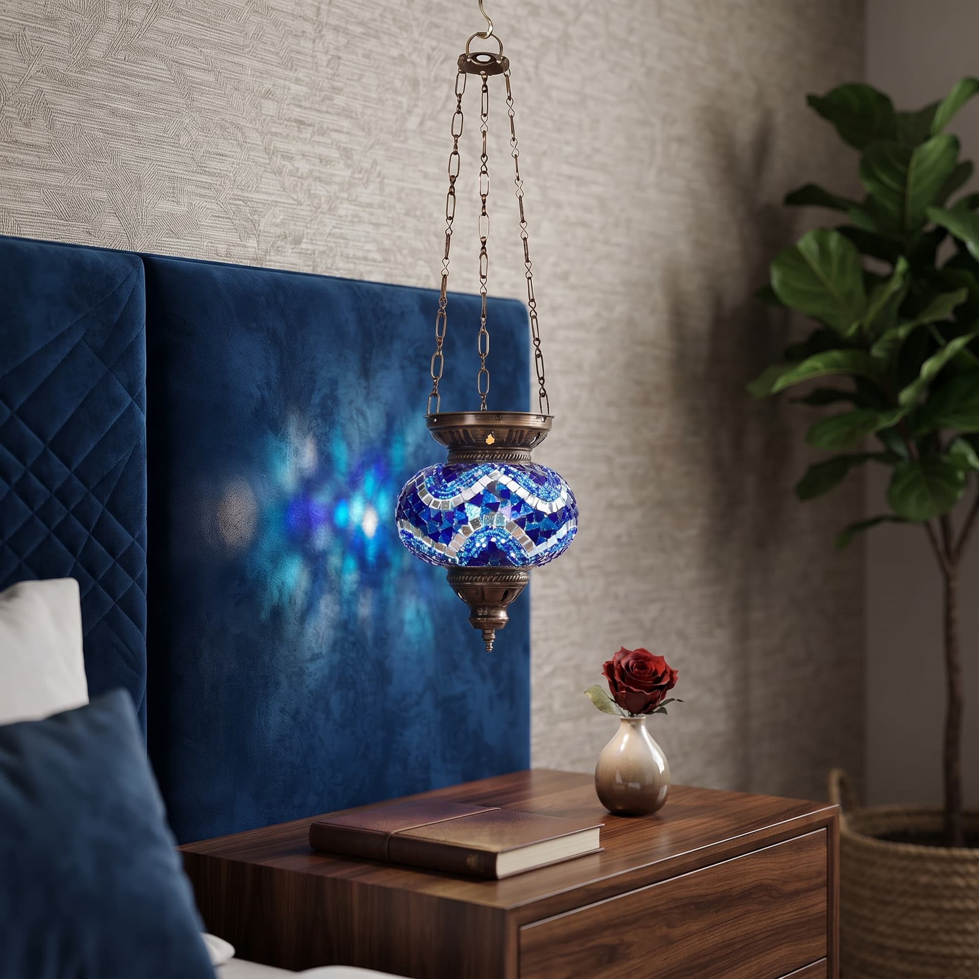 Handmade Mosaic Glass Chain Pendant Lamp-- 3 Chain,No:2 Blue