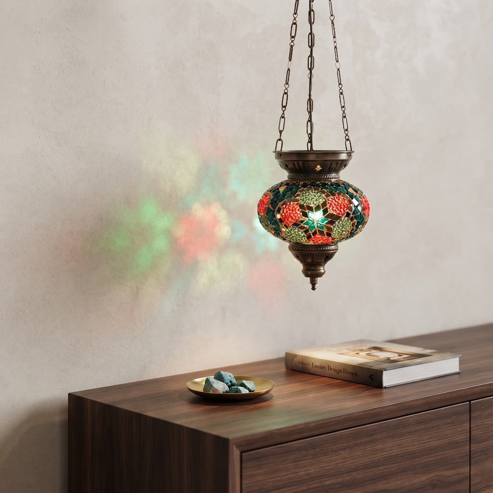 Handmade Mosaic Glass Chain Pendant Lamp-- 3 Chain,No:2 Mixed-Green
