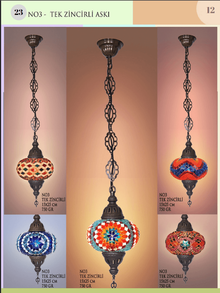 Handmade Mosaic Glass Chain Pendant Lamp-Motivated-Single Chain, No:3 - alternate view