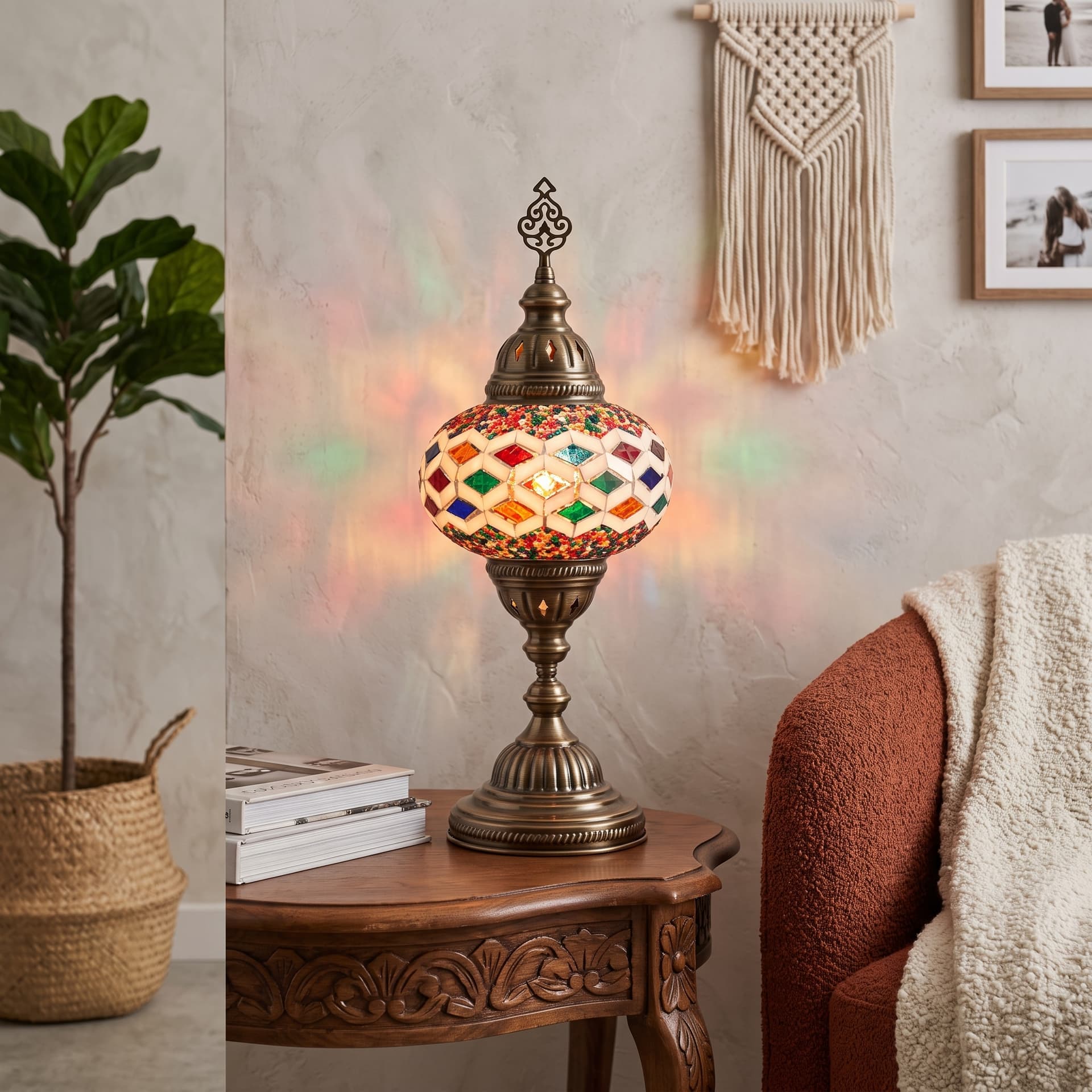 Handmade Mosaic Table Lamp No:3 Mixed Motif