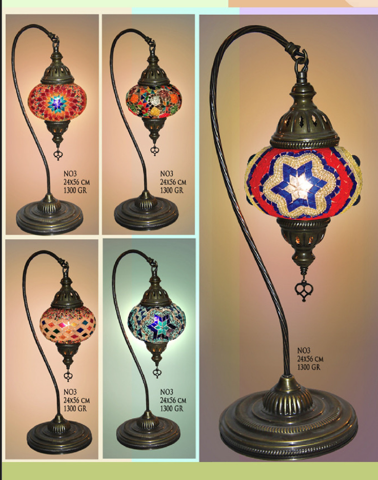 Handmade Camel Neck Mosaic Table Lamp No:3 Red Motif