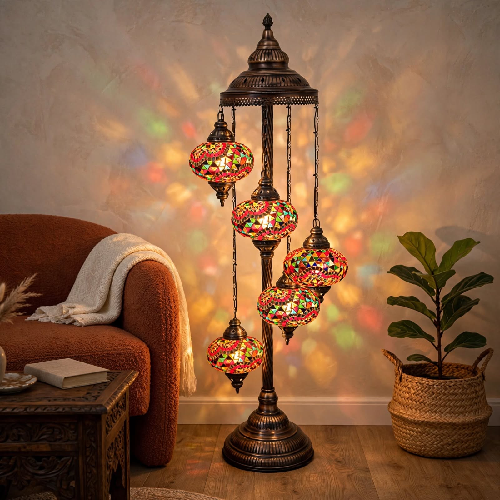 Handmade 5-Piece Mosaic Floor Lamp – No:3 Mixed Motif