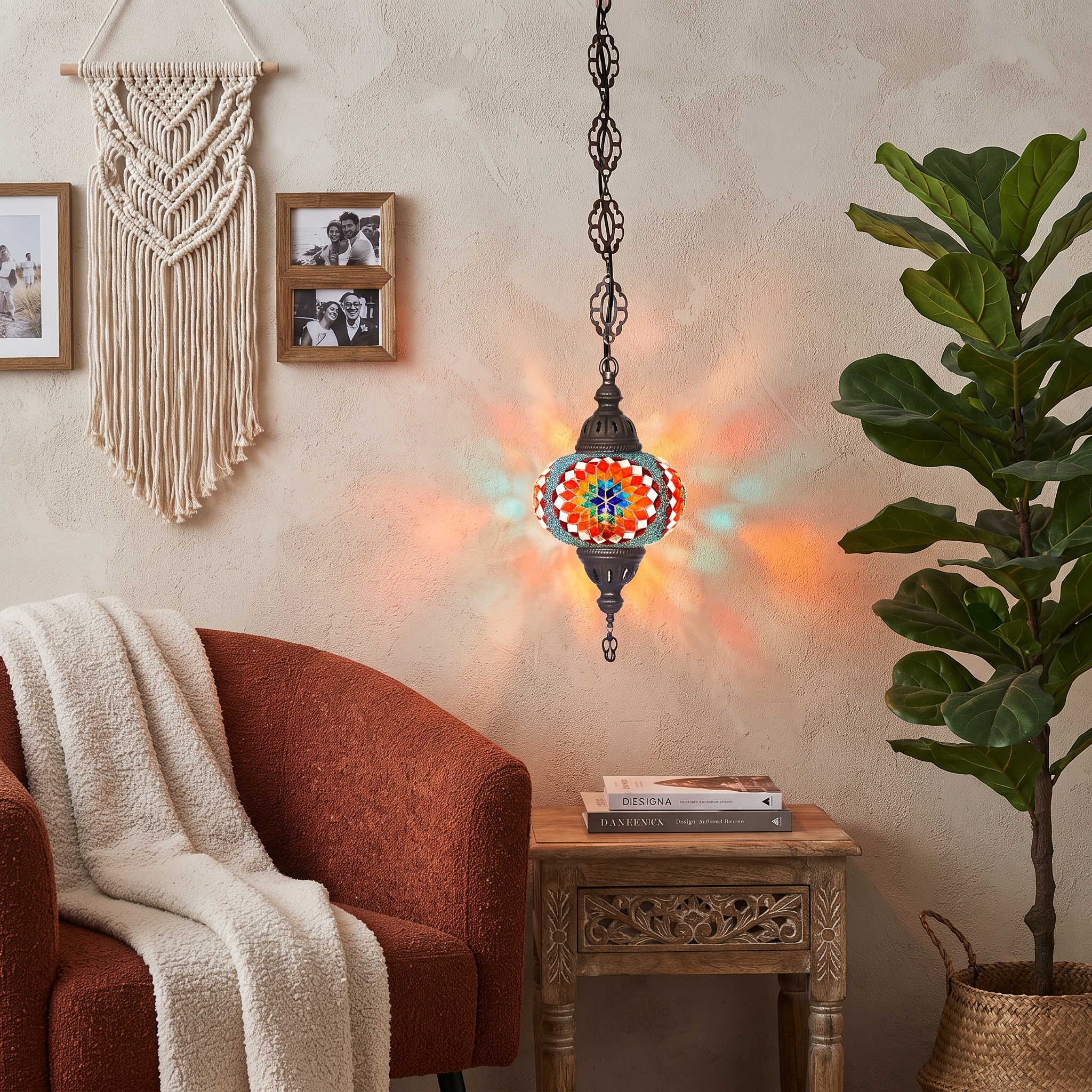 Handmade Mosaic Glass Chain Pendant Lamp-- Single Chain, No:3