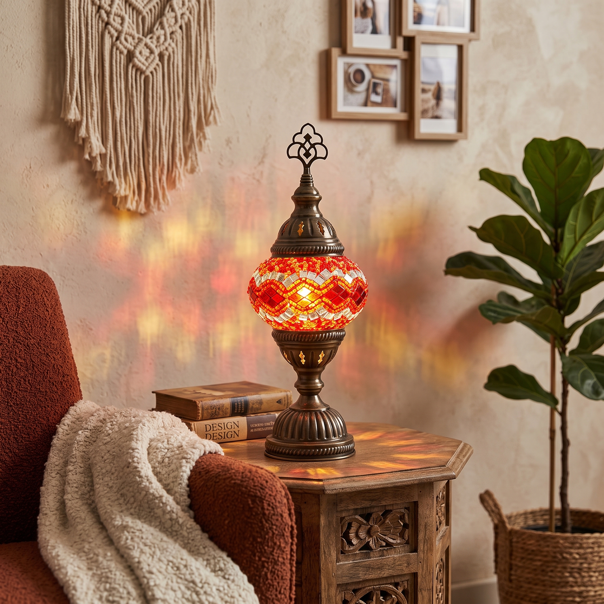Handmade Mosaic Table Lamp No:1 Red-White