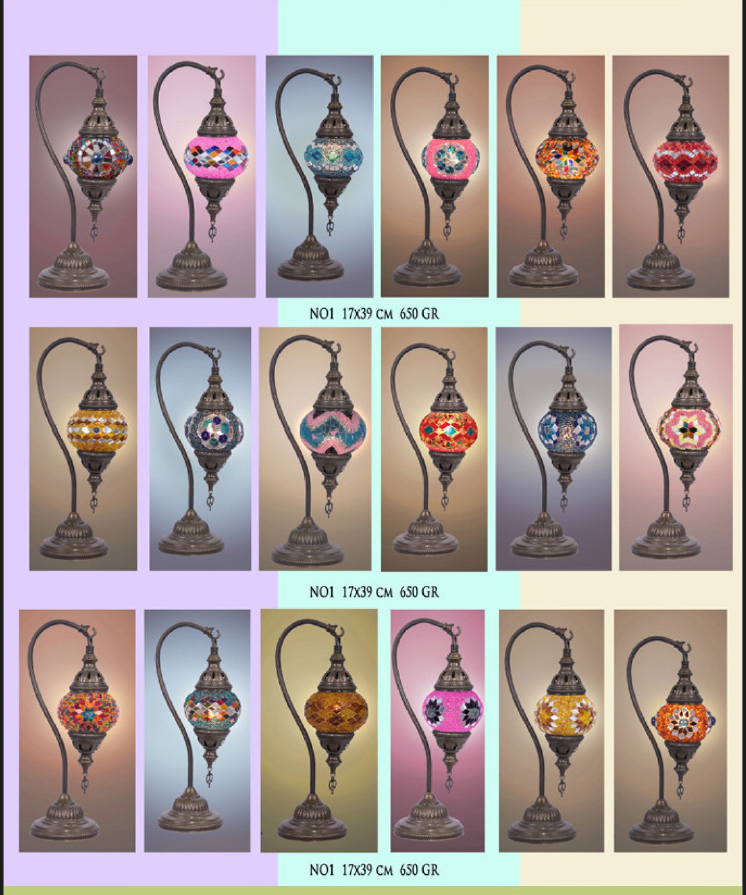 El Yapımı Deve Boynu Mozaik Masa Lambası No:1 Pembe Çiçek Motif
