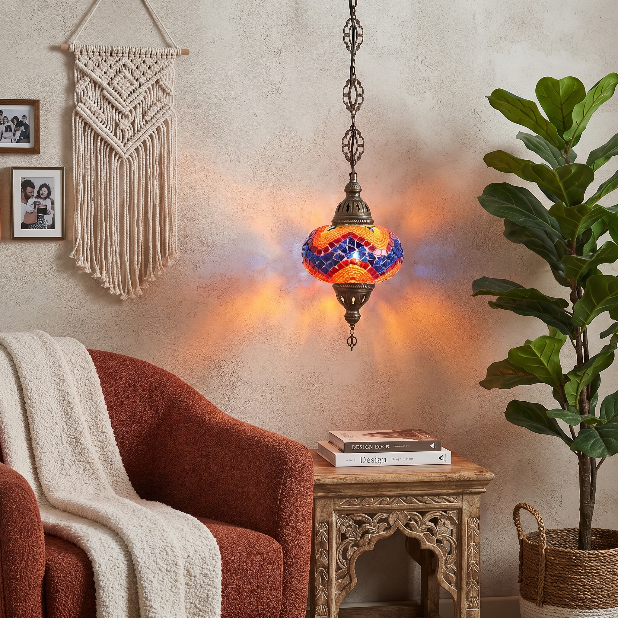 Handmade Mosaic Glass Chain Pendant Lamp-Motivated-Single Chain, No:3