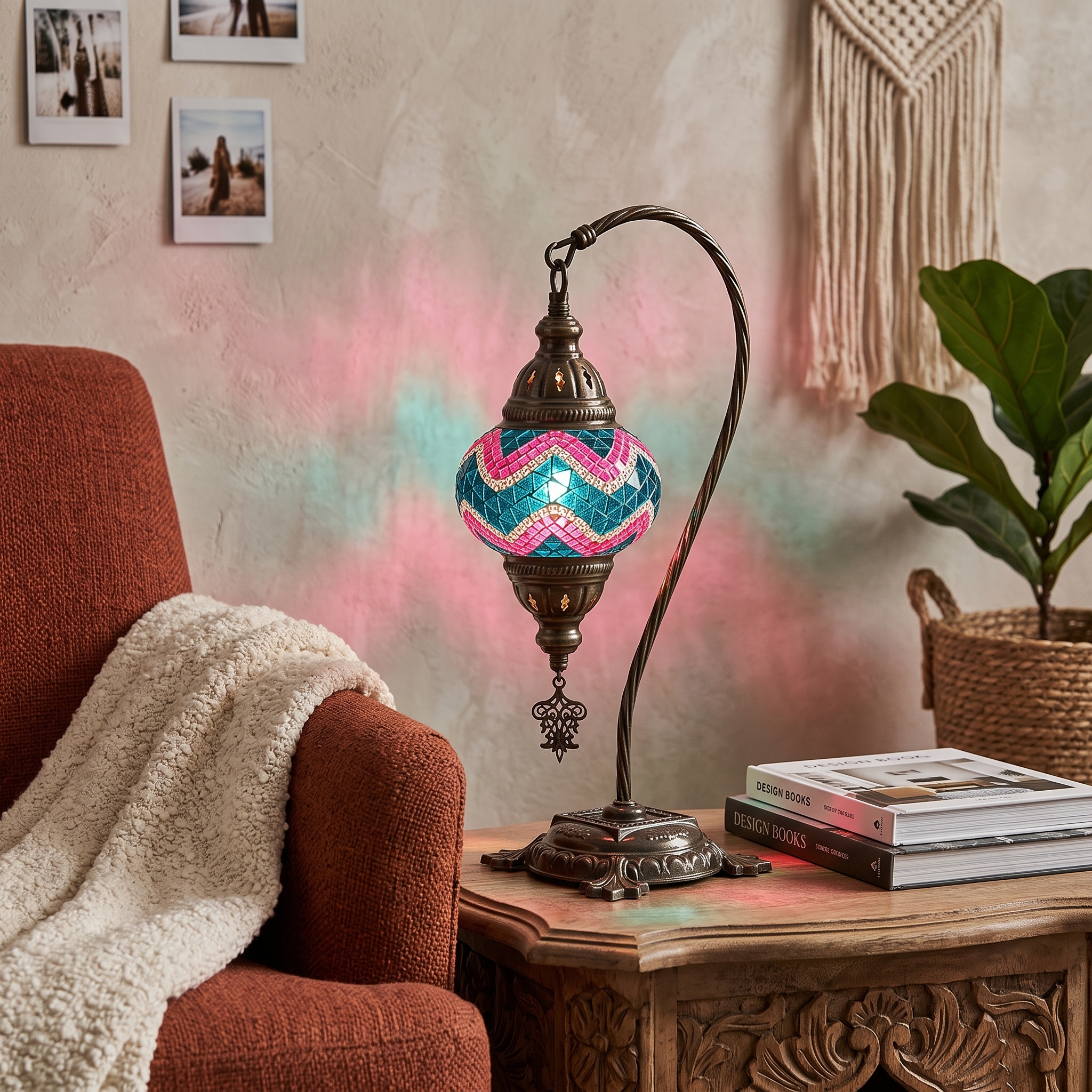 Handmade Camel Neck Mosaic Table Lamp No:1 Turquoise Motif