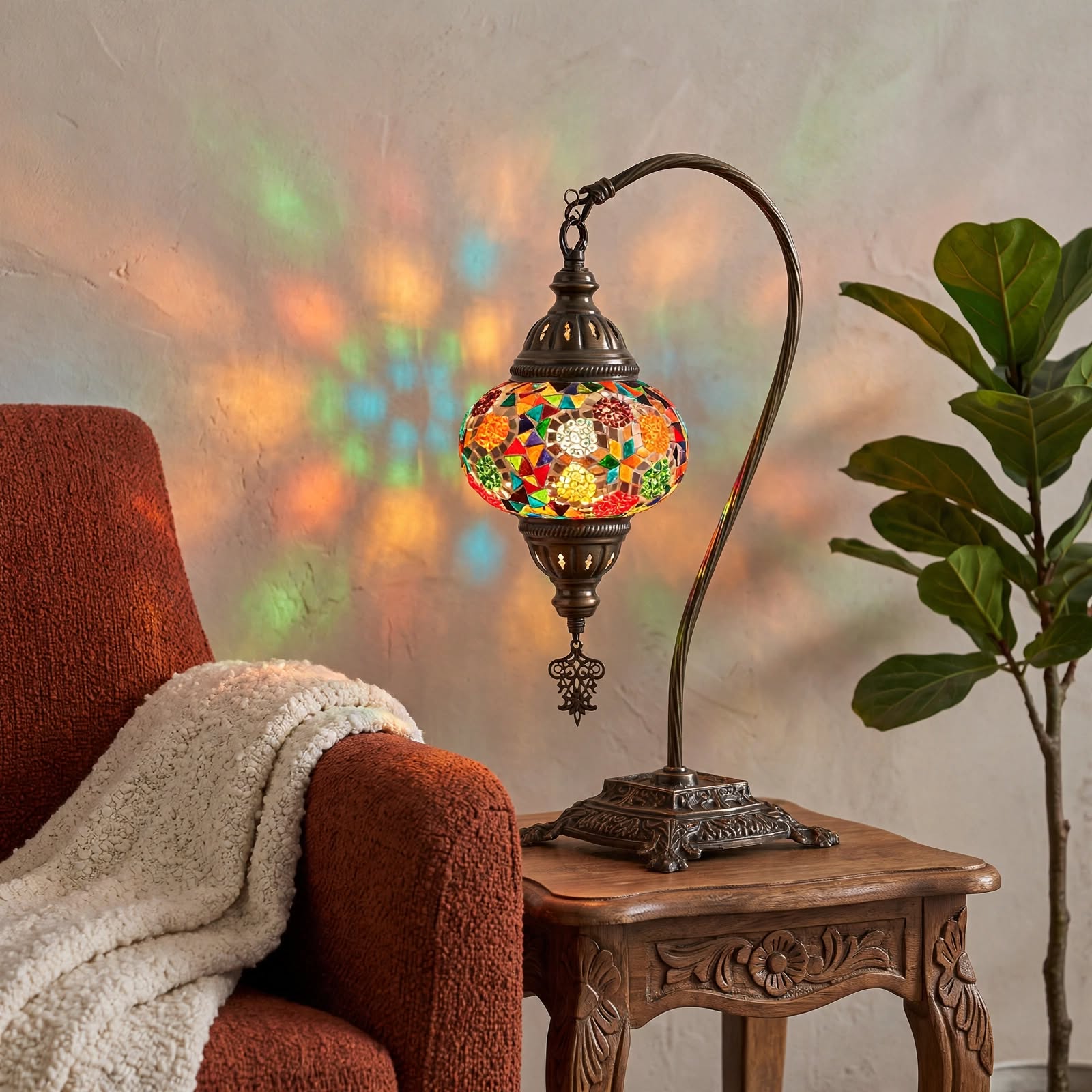 Handmade Camel Neck Mosaic Table Lamp No:3 Mixed Motif