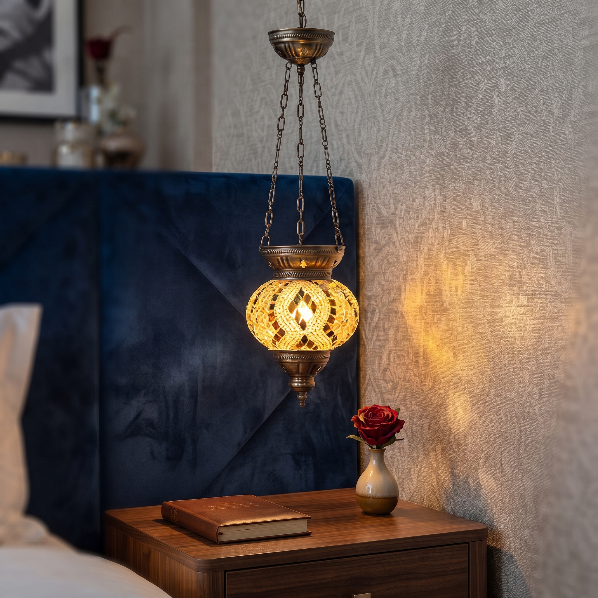 Handmade Mosaic Glass Chain Pendant Lamp-3 Chain,No:2 Gold