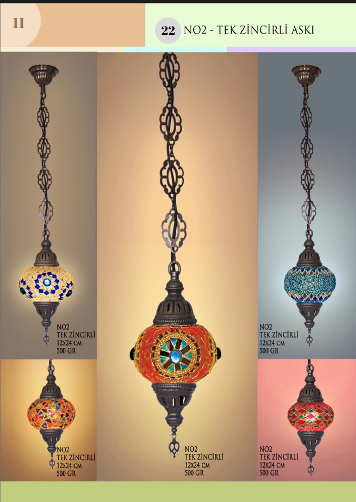 Handmade Mosaic Glass Chain Pendant Lamp -Gold- Single Chain, No:2